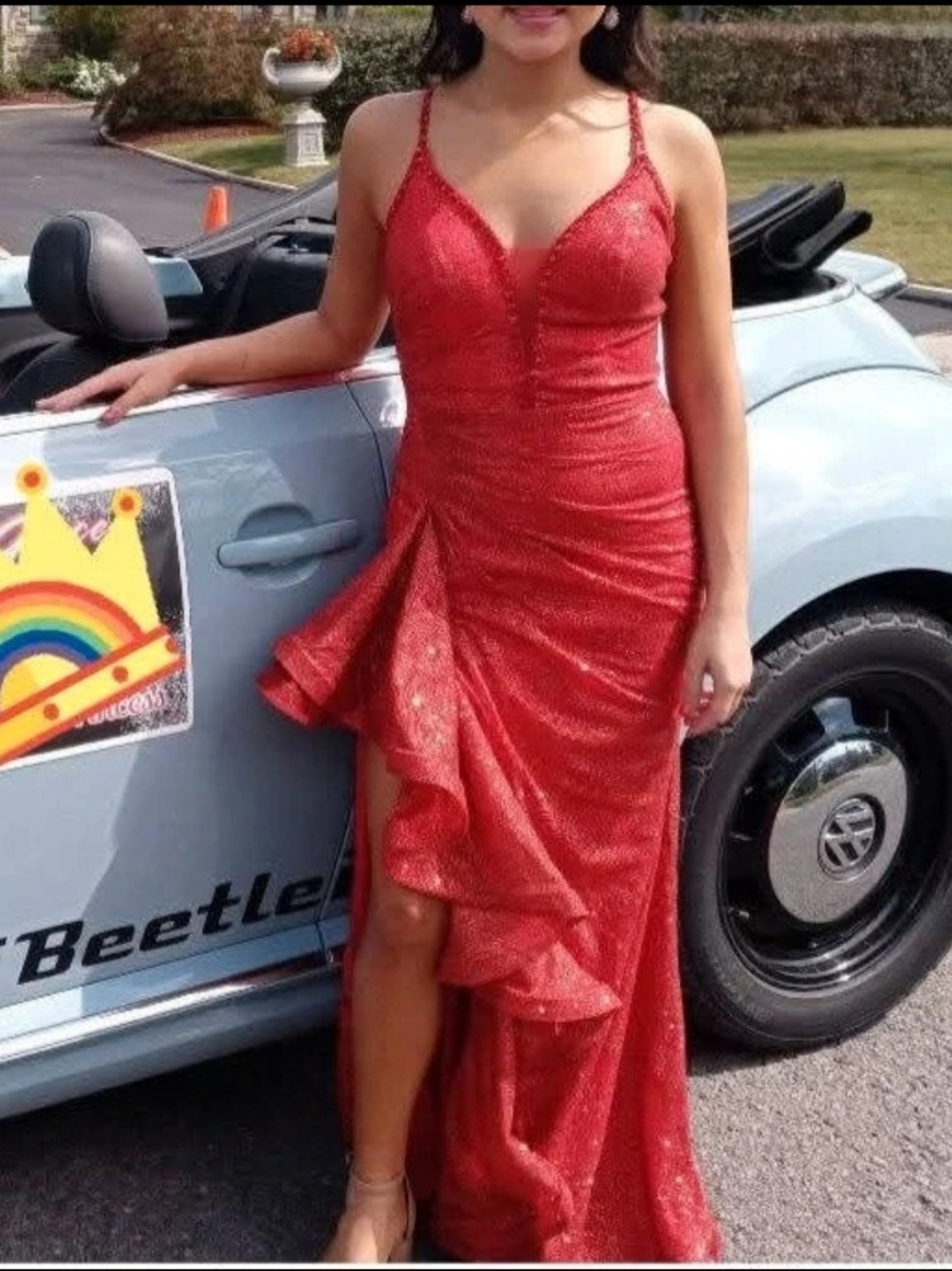 Panoply Red Sequin Ruffle Prom Dress